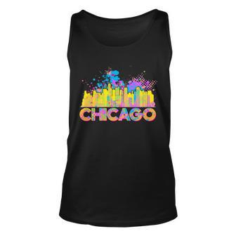 Colorful Chicago Skyline Paint Unisex Tank Top - Monsterry UK