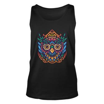 Colorful Floral Mandala Owl Unisex Tank Top - Monsterry