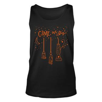 Come We Fly Basic Witch Broom Happy Halloween Unisex Tank Top - Seseable