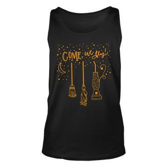 Come We Fly Witch Mop Broom Vacuum Flying Halloween Night Unisex Tank Top - Seseable