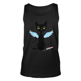 Cool Murderous Black Cat What With Knife Funny Halloween Unisex Tank Top - Seseable