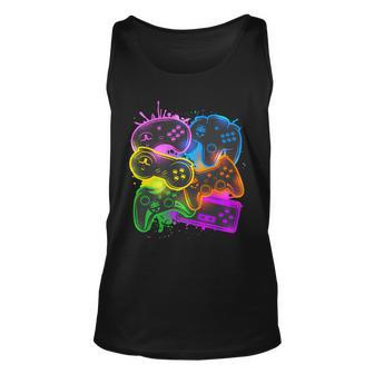 Cool Retro Neon Graffiti Video Game Controllers Unisex Tank Top - Monsterry