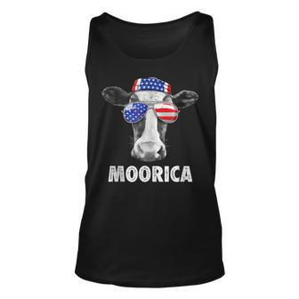 Cow 4Th Of July Moorica Merica Men American Flag Sunglasses Unisex Tank Top - Seseable
