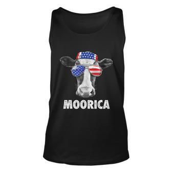 Cow 4Th Of July Moorica Merica Men American Flag Sunglasses Unisex Tank Top - Monsterry DE