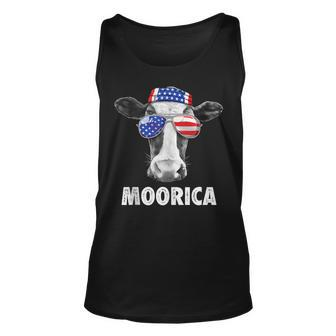 Cow 4Th Of July Moorica Merica Men American Flag Sunglasses V2 Unisex Tank Top - Seseable