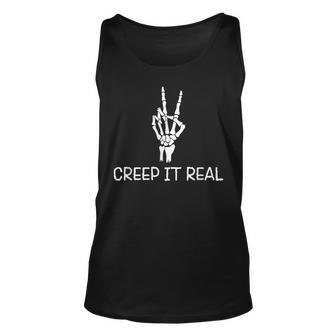 Creep It Real Peace Sign Skeleton Hand Funny Bones Halloween Unisex Tank Top - Seseable