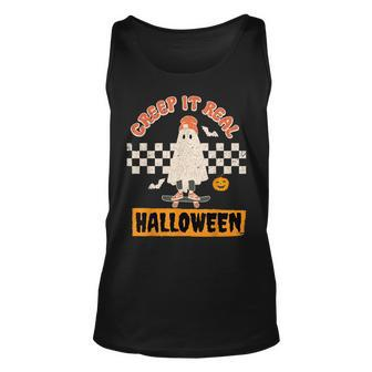Creep It Real Retro Halloween Funny Ghost Skateboarding Unisex Tank Top - Seseable