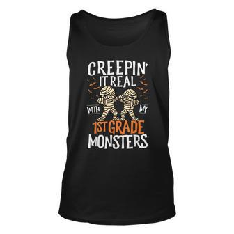 Creepin It Real With My 1St Grade Monsters Halloween Teacher School Unisex Tank Top - Seseable