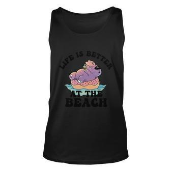 Cute Hippo Vacation Beach Summer Life Is Better At The Beach Gift Unisex Tank Top - Thegiftio UK