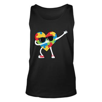 Dabbing Autism Awareness Puzzle Piece Heart Tshirt Unisex Tank Top - Monsterry