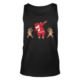 Dabbing Santa And Reindeer Funny Christmas Tshirt Unisex Tank Top - Monsterry UK
