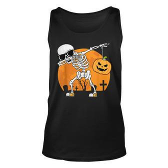 Dabbing Skeleton Funny Halloween Pumpkin Skeleton Unisex Tank Top - Seseable
