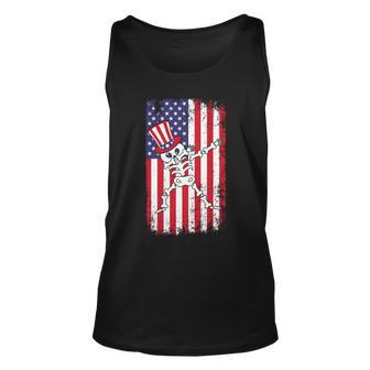 Dabbing Skull 4Th Of July Usa Flag Graphic Plus Size Unisex Tank Top - Monsterry CA