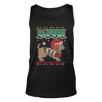 Dachshund Through The Snow Ugly Christmas Unisex Tank Top - Monsterry UK