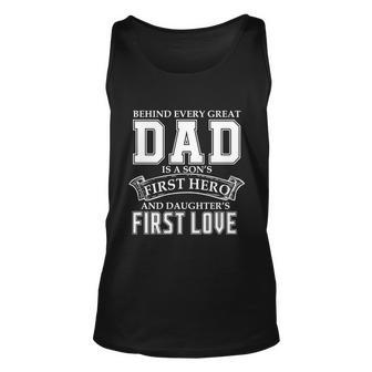 Dad A Sons Hero A Daughters First Love Fathers Day Cool Gift Unisex Tank Top - Monsterry