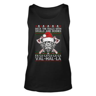 Deck The Halls Skulls Bodies Vikings Santa Ugly Christmas Sweater Unisex Tank Top - Thegiftio UK