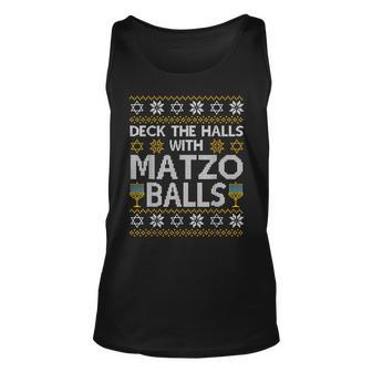 Deck The Halls With Matzo Balls Chanukkah Ugly Hanukkah Men Women Tank Top Graphic Print Unisex - Thegiftio UK