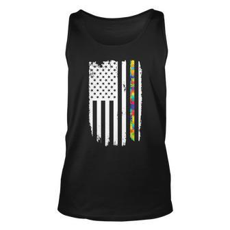 Distress Thin Puzzle Line Autism Awareness Tribute Flag Tshirt Unisex Tank Top - Monsterry