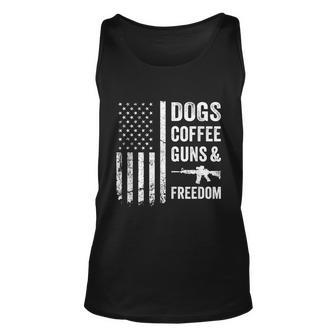 Dogs Coffee Guns & Freedom Funny Pro Gun American Flag Unisex Tank Top - Monsterry CA