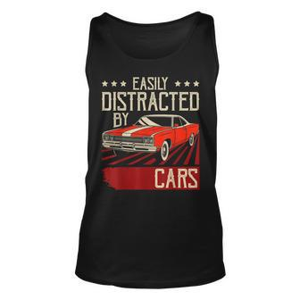 Easily Distracted By Cars Funny Classic Muscle Car Guy Men Women Tank Top Graphic Print Unisex - Thegiftio UK