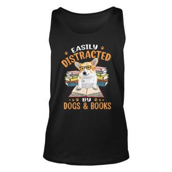 Easily Distracted By Dogs & Books Corgi Dog Mom Dog Dad Unisex Tank Top - Thegiftio UK