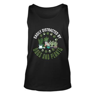 Easily Distracted By Dogs And Plants Funny Unisex Tank Top - Thegiftio UK
