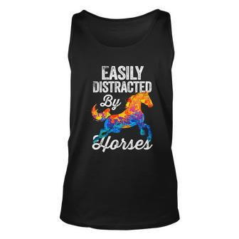 Easily Distracted By Horses Funny Gift For Horse Lovers Girls Gift Unisex Tank Top - Monsterry DE