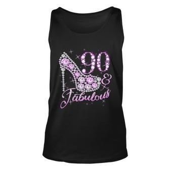 Fabulous & 90 Sparkly Shiny Heel 90Th Birthday Tshirt Unisex Tank Top - Monsterry