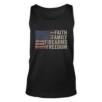 Faith Family Firearms & Freedom American Flag Pro God Guns Unisex Tank Top - Monsterry