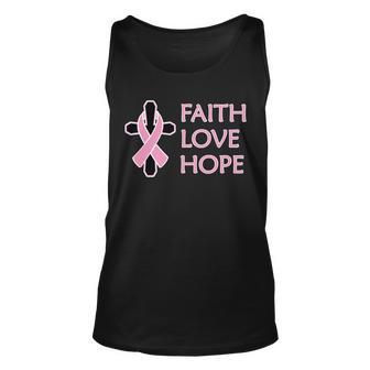 Faith Love Hope Breast Cancer Ribbon Cross Unisex Tank Top - Monsterry