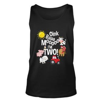 Farm Animals 2Nd Birthday 2 Year Old Birthday Party Unisex Tank Top - Monsterry