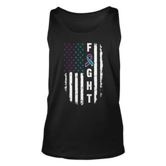 Fight Suicide Prevention Teal Purple Ribbon Us Flag Unisex Tank Top - Monsterry UK