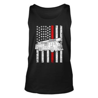 Fire Truck American Firefighter Thin Red Line Flag Tshirt Unisex Tank Top - Monsterry