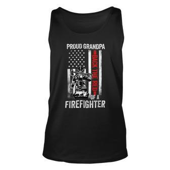 Firefighter Proud Grandpa Of A Firefighter Back The Red American Flag Unisex Tank Top - Seseable
