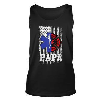 Firefighter Proud Papa Fathers Day Firefighter American Fireman Father Unisex Tank Top - Seseable