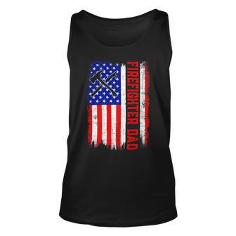 Firefighter Retro American Flag Firefighter Dad Jobs Fathers Day V2 Unisex Tank Top - Seseable