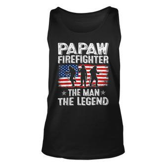 Firefighter Retro Us Flag Fathers Day Papaw Firefighter The Legend Unisex Tank Top - Seseable