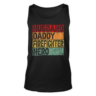 Firefighter Retro Vintage Husband Daddy Firefighter Fathers Day Dad Unisex Tank Top - Seseable