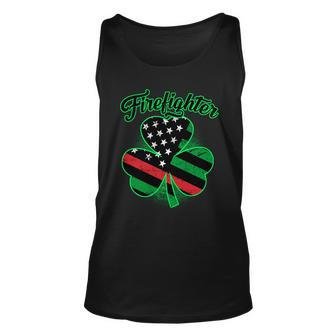 Firefighter St Patricks Day Red Line Clover Unisex Tank Top - Monsterry