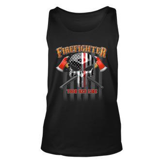 Firefighter Thin Red Line Flag Skull Tshirt Unisex Tank Top - Monsterry