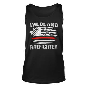 Firefighter Thin Red Line Wildland Firefighter American Flag Axe Fire Unisex Tank Top - Seseable