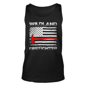 Firefighter Thin Red Line Wildland Firefighter American Flag Axe Fire_ Unisex Tank Top - Seseable