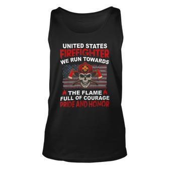 Firefighter United States Firefighter We Run Towards The Flames Firemen Unisex Tank Top - Seseable