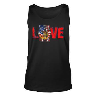Firefighter Vintage Love Proud American Flag Firefighter 4Th Of July Unisex Tank Top - Seseable