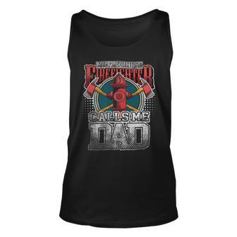 Firefighter Vintage My Favorite Firefighter Calls Me Dad Fathers Day V2 Unisex Tank Top - Seseable