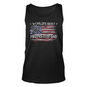 Firefighter Vintage Usa American Flag Worlds Best Firefighter Dad Funny Unisex Tank Top - Seseable