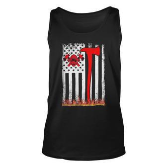 Firefighter Wildland Firefighter Axe American Flag Thin Red Line Fire Unisex Tank Top - Seseable