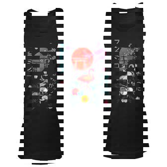 Flamingo Japanese Anime Otaku Pagoda Coconut & Sakura Tree Graphic Design Printed Casual Daily Basic Unisex Tank Top - Thegiftio UK