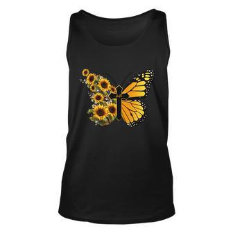Floral Butterfly Faith Cross Unisex Tank Top - Monsterry
