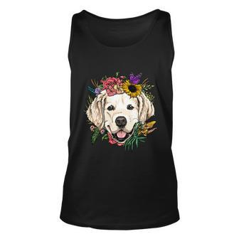Floral Golden Retriever Dog Spring Nature Dog Lovers Gift Unisex Tank Top - Monsterry